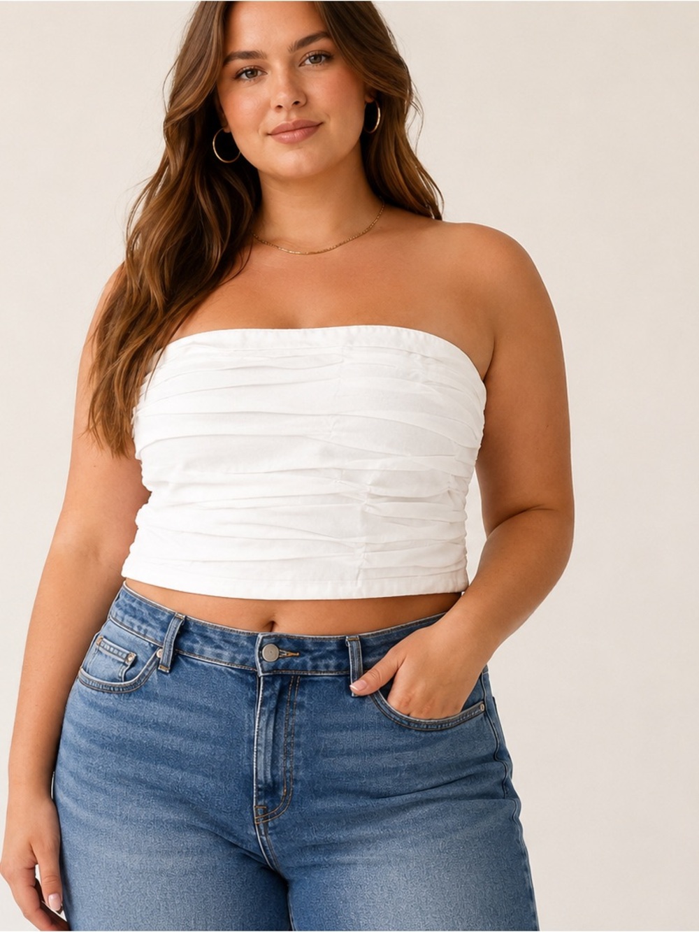 Abercrombie & Fitch White Strapless Ruched Crop Top